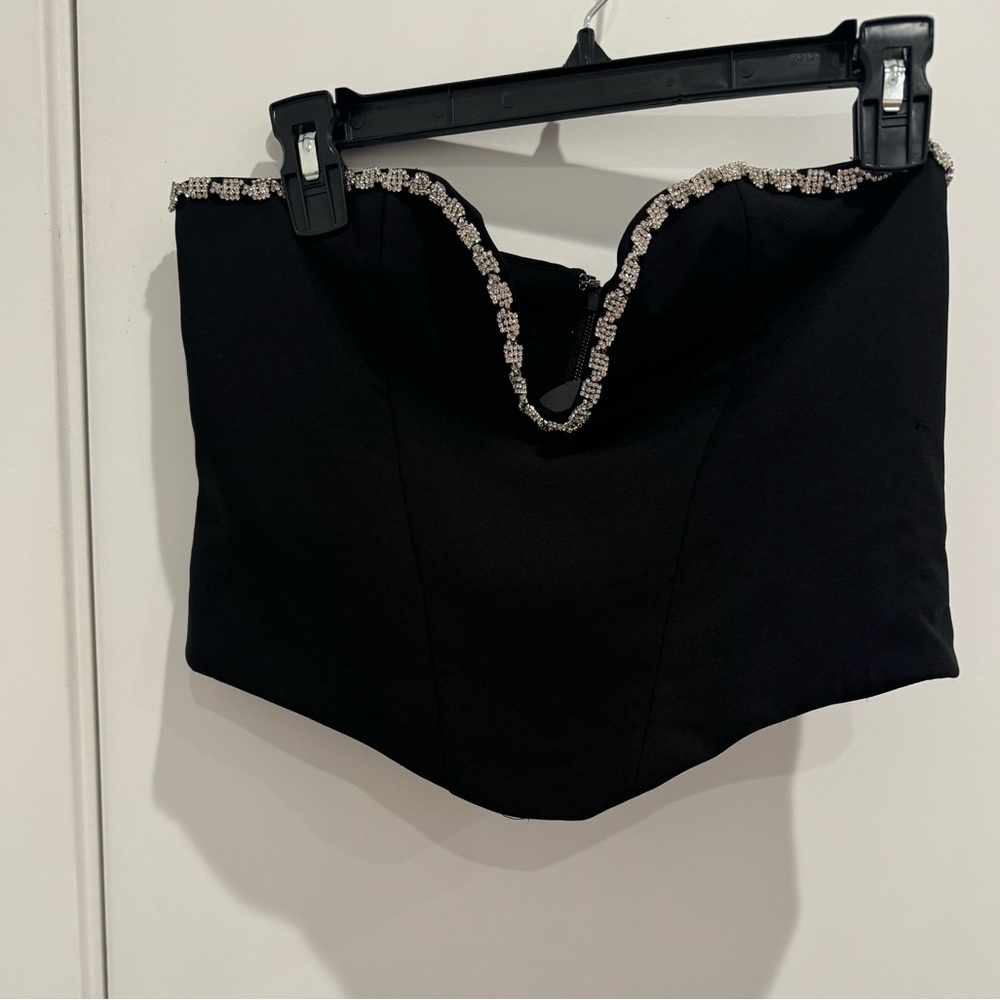 Deep V black embellished corset